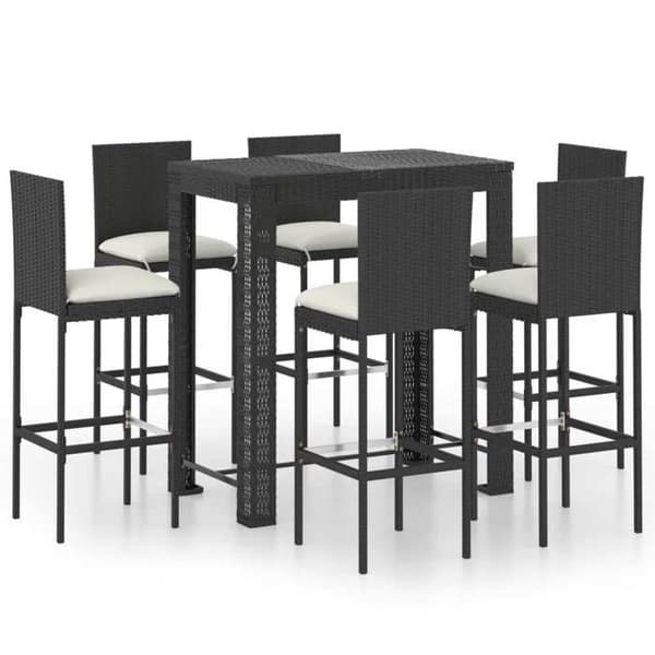 Maison Exclusive - Utomhus bar set 7 delar med kuddar, flätad resin, svart Svart