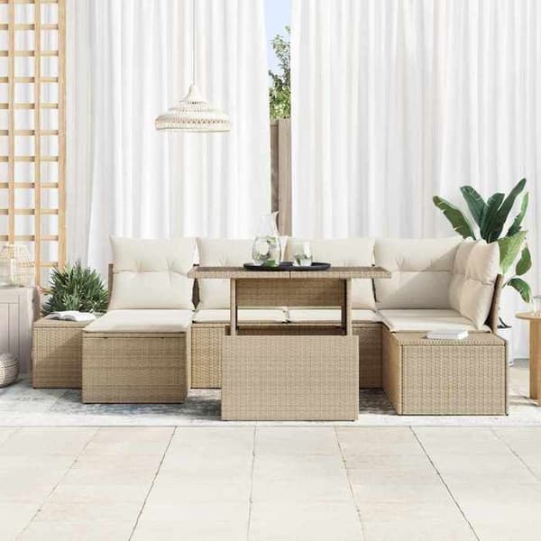 Maison Exclusive - 7-delt have-sofa sæt i beige og creme polyrotin