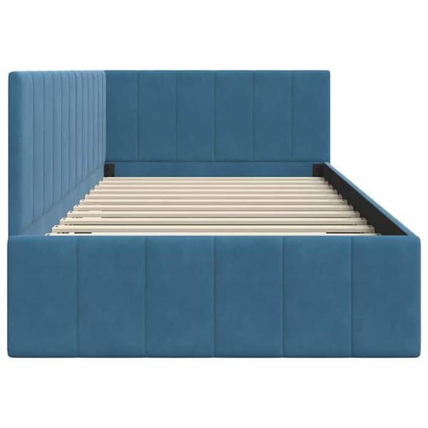 Sängram i hörn - EXKLUSIV HEM - 90x200 Sammet - Blå - L-formad design - Sängbotten ingår Blå
