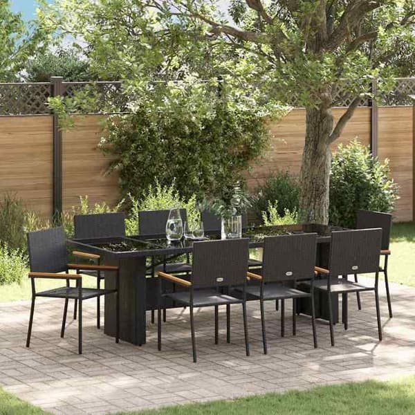 Maison Exclusive - 9 pc have spisebordssæt i sort polyrotin Svart