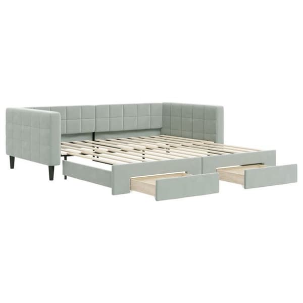 Dagseng - EKSKLUSIV HUS - 100x200 cm - Dobbeltseng med udtræk - 2 opbevaringsskuffer - Grå velour