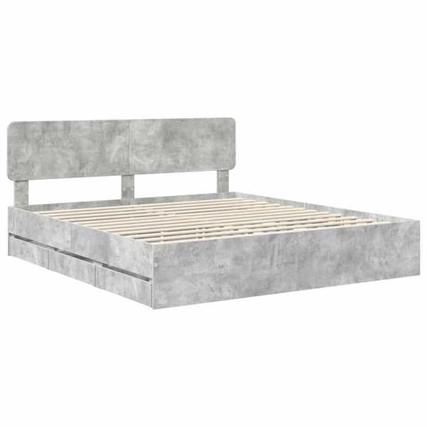 Maison Exclusive - Sängram Grå Betong 200 x 200 cm Ingenjörsträ