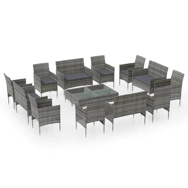Maison Exclusive - Trädgårdsmöbler 16 delar med kuddar, flätad resin, grå