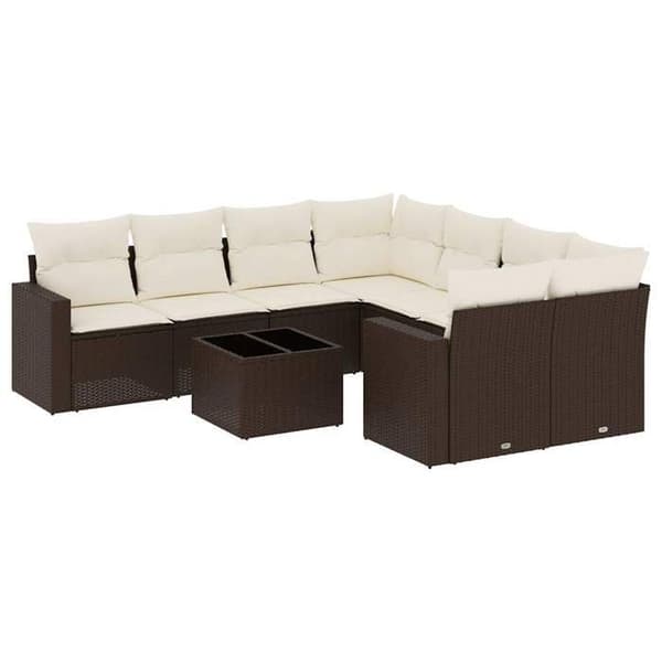 Maison Exclusive - Trädgårdsmöbler med kuddar 9 delar brun flätad resin