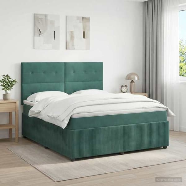 Maison Exclusive - Boxspring-sänky tummanvihreällä patjalla 140 x 190 cm Sametti Mörkgrön
