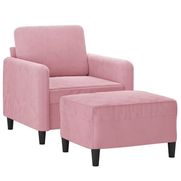 Fåtölj - EXKLUSIV HEM - Med fotstöd - Rosa - 100% polyester sammet - 60 cm Ros