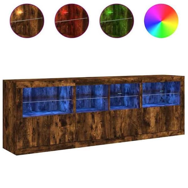Maison Exclusive - Buffet med LED-lys, røgfarvet eg 202x37x67 cm
