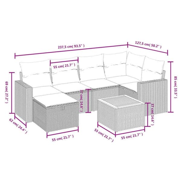 Maison Exclusive - Trädgårdsmöbler med kuddar 7 delar beige flätad resin