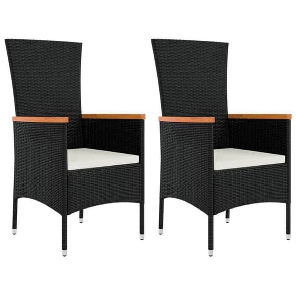 Havemøbler - Eksklusivt hus - 3 dele - Sort poly rattan - Massiv akacietræ bord