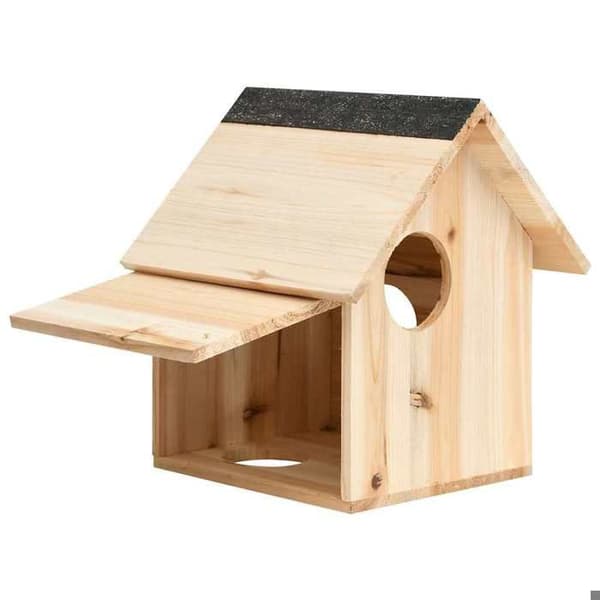 Squirrelhus - EXKLUSIVT HUS - 26x25x29 cm - Massivt granträ - 3 ingångar Ø7 cm - Förstärkt isolering