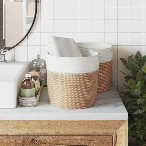 Maison Exclusive - Förvaringskorgar 2 st brun och vit Ø28x28 cm bomull brunt och vitt
