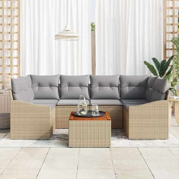 Maison Exclusive - 7 osan beige polyrottinkinen puutarhakalustesetti
