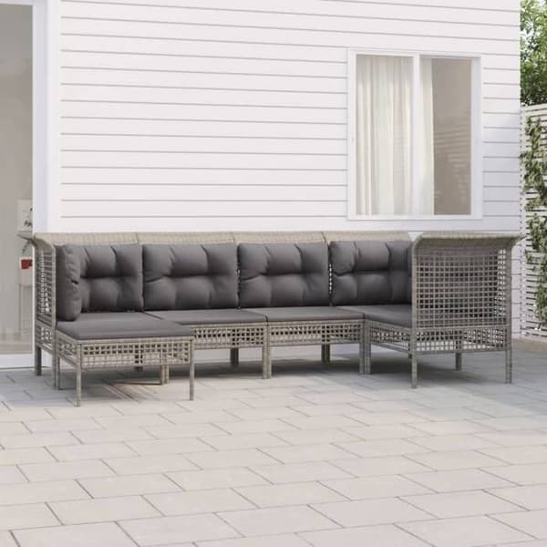 Maison Exclusive - Trädgårdsmöbler 6 delar med kuddar Grå Flätad resin