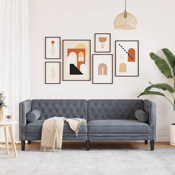 Maison Exclusive - Chesterfield sofa med puder 3 pladser mørkegrå velour