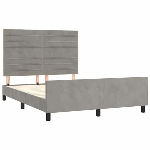 Sengestel - EKSKLUSIV HUS - Velour - 140 x 190 cm - Lys grå - Justerbar hovedgærde Ljusgrått