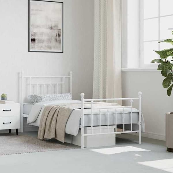 Sängram - EXKLUSIV HEM - 90 x 200 cm - Vit stål - Ribbotten - Förvaring under säng Vit