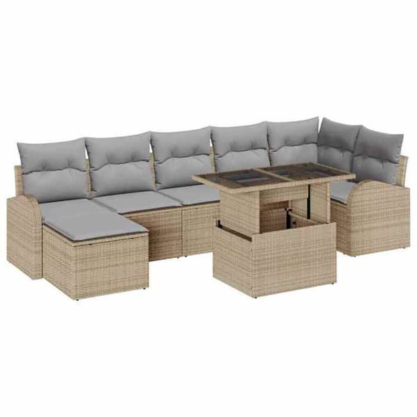 Maison Exclusive - 8 osan beige polyrottinkinen puutarhakalustesetti