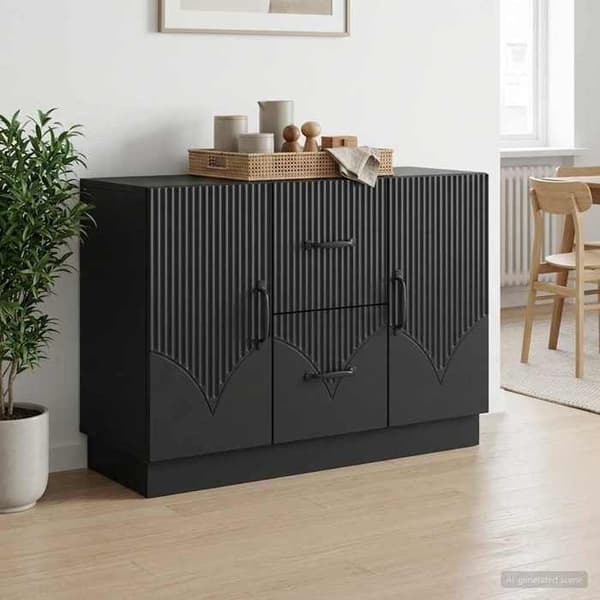 Buffet - EKSKLUSIVT HUS - 89 x 34,5 x 57 cm - Sort - Ingeniørtræ - Døre og skuffe Svart