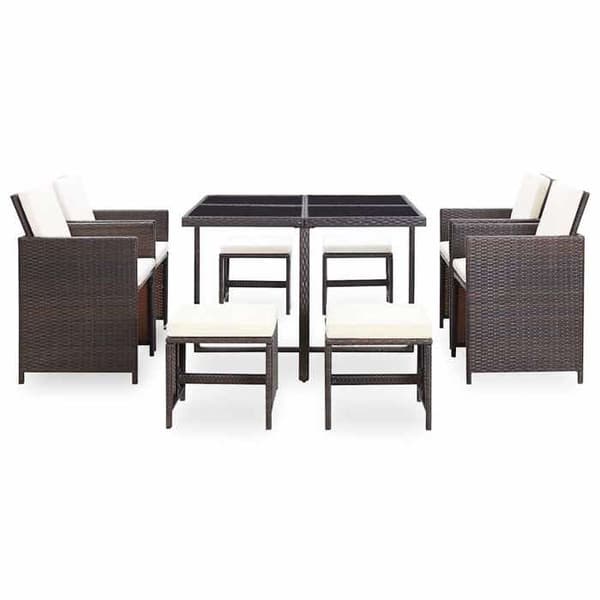 Maison Exclusive - Utomhusmatgrupp med kuddar 9 delar Flätad resin