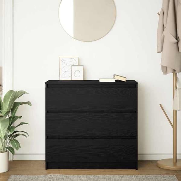 Maison Exclusive - Buffé ek svart 80x35x76 cm ingenjörsträ