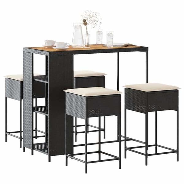 Maison Exclusive - Havebar sæt 5 dele med sorte polyrattan puder