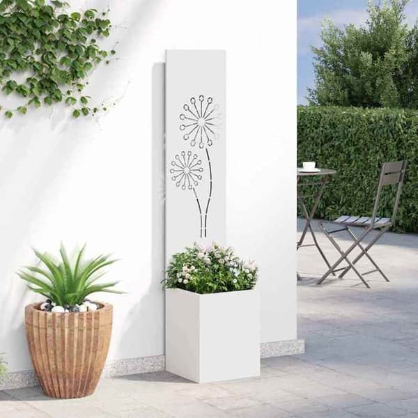 Havemur - EKSKLUSIV HUS - 32 x 32 x 150 cm - Robust stål - Mat finish - Velegnet til udendørs brug Vit