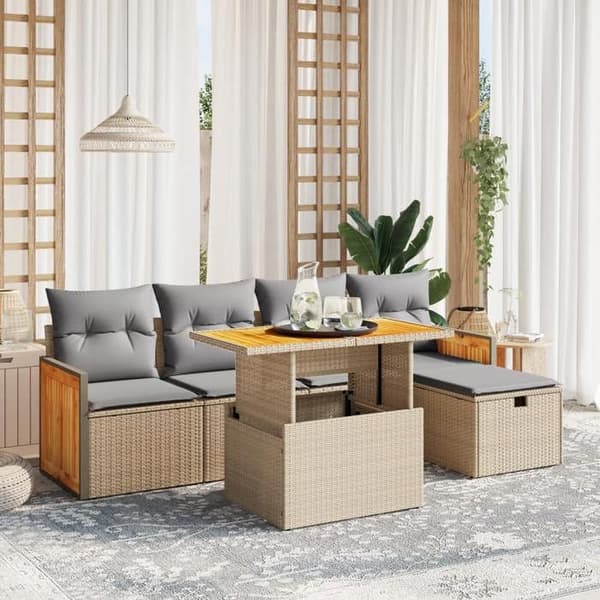 Trädgårdsmöbler - EXKLUSIVT HUS - 6 delar - Beige - Flätad resin - Justerbart bord beige