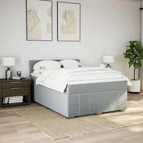 Maison Exclusive - Sengebund med lameller og madras Lys grå 140x190cm Stof