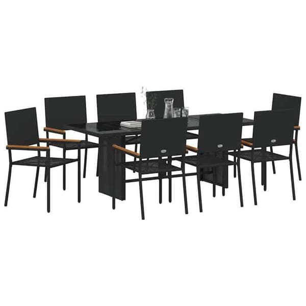 Maison Exclusive - 9 pc have spisebordssæt i sort polyrotin Svart