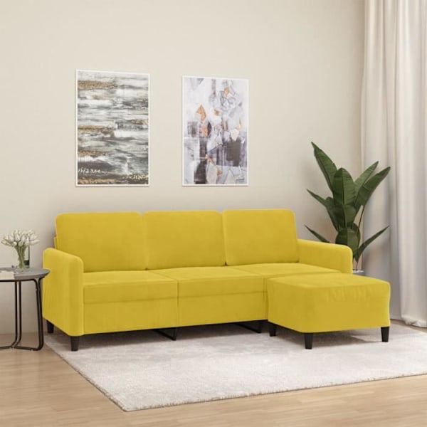 3-personers sofa med skammel gul 180 cm fløjl80 [cm] Gul