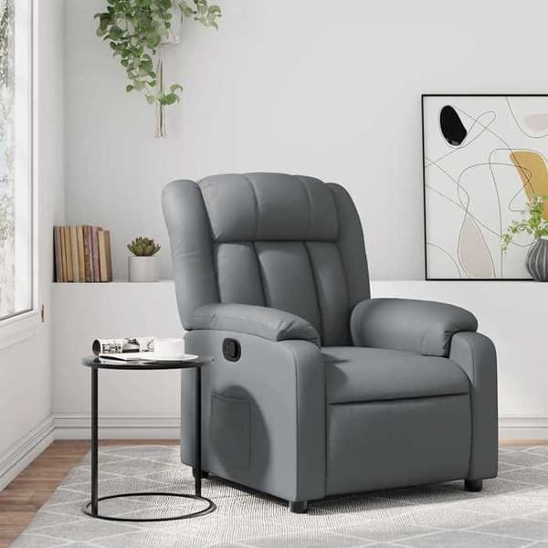 Recliner - EXKLUSIVT HEM - Relaxmodell - Grå konstläder - Lutning 135° - Sidoficka Grå