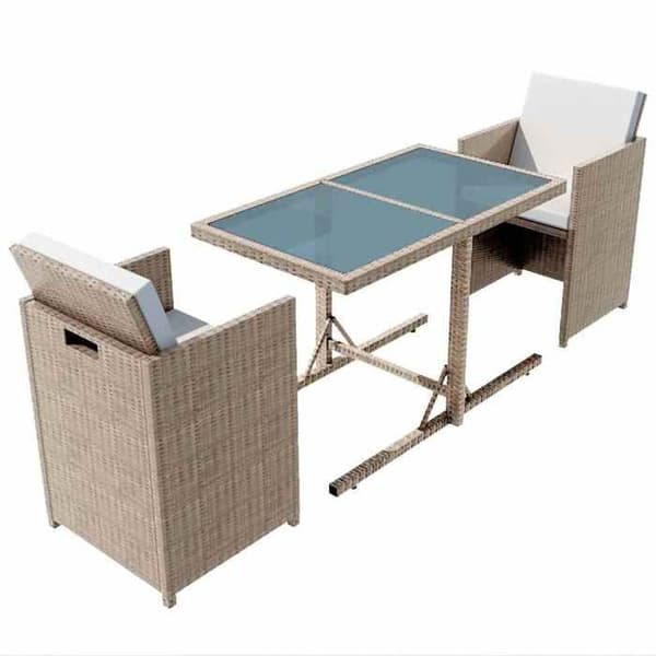 Maison Exclusive - Bistroset 3 delar med kuddar i beige flätad resin