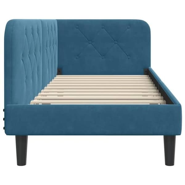 Sängram - EXKLUSIV HEM - Hörnsängram (L) - Blå sammet - 80 x 200 cm - Konvertibel soffa-säng Blå