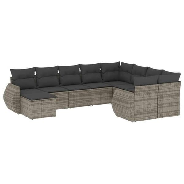 Maison Exclusive - Trädgårdsmöbler med kuddar 10 delar grå flätad resin