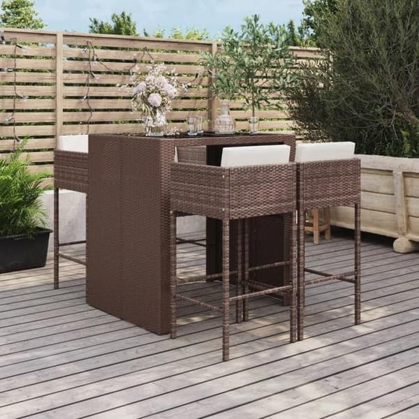 Maison Exclusive - Puutarhatuoli-setti tyynyillä 5 kpl ruskea polyrottinki Marron (kuddar vit kräm)