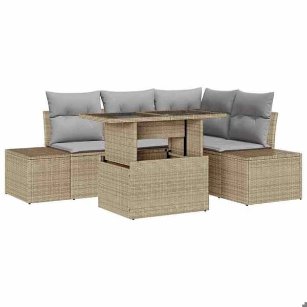 Maison Exclusive - 5 osan beige polyrottinkinen puutarhakalustesetti