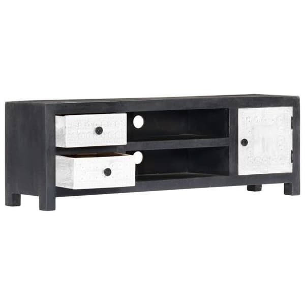 Maison Exclusive - Håndskåret TV-møbel Grå og hvid 120x30x40 cm Mango Grå och vit