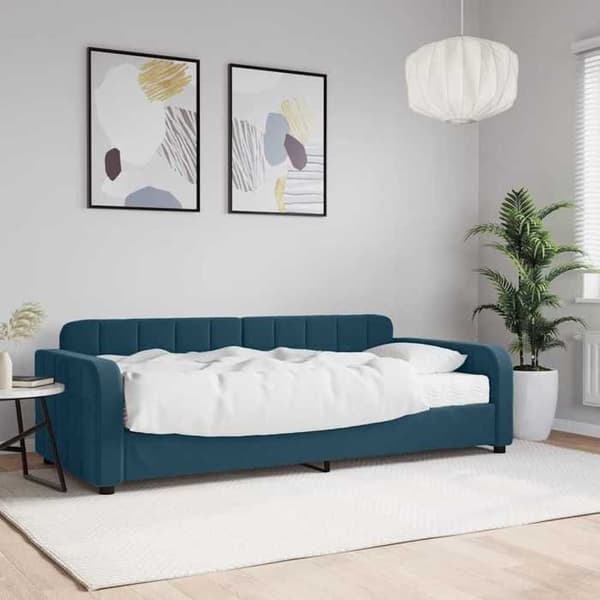 Maison Exclusive - Sininen 90x200 cm samettipäivävuode patjalla