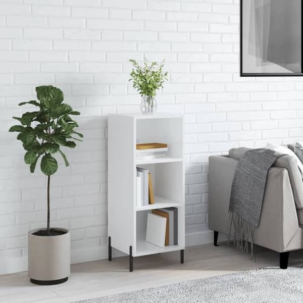 Buffet - EKSKLUSIVT HUS - 34,5x32,5x90 cm - Hvid - Blank - Ingeniørtræ Vit
