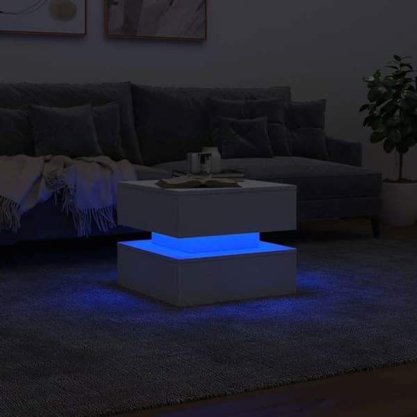 Bord - EKSKLUSIV HUS - Med RGB LED-lys - 50x50x40 cm - Hvid - Spånplader Vit