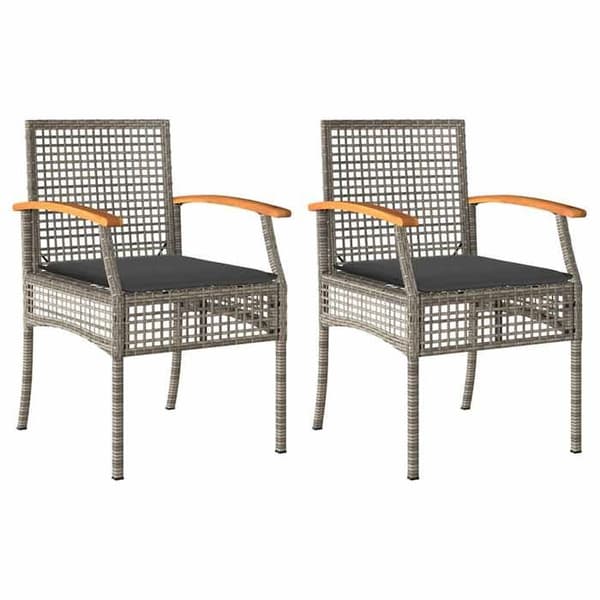 Maison Exclusive - Trädgårdsstolar med kuddar, set om 2, grå, flätad resin, akacia grå