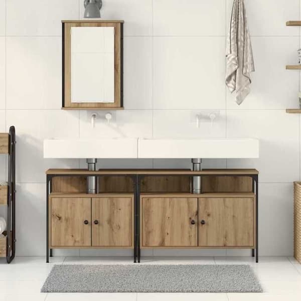 Badrumsmöbel - EXKLUSIV HEM - 3-delars set - Brun - 80 x 30 x 60 cm - Spegel ingår brun