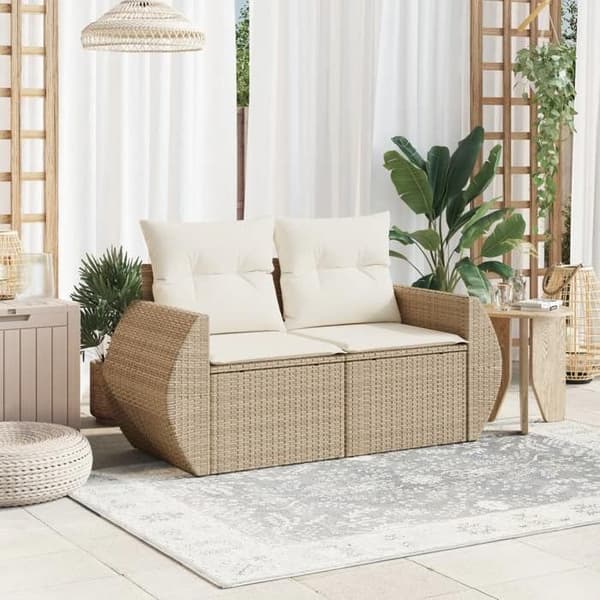 Maison Exclusive - Trädgårdsoffa med kuddar 2 platser beige flätad resin