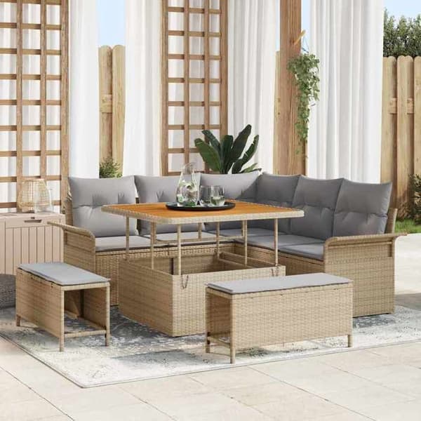 Maison Exclusive - 8 osan beige polyrottinkinen puutarhakalustesetti