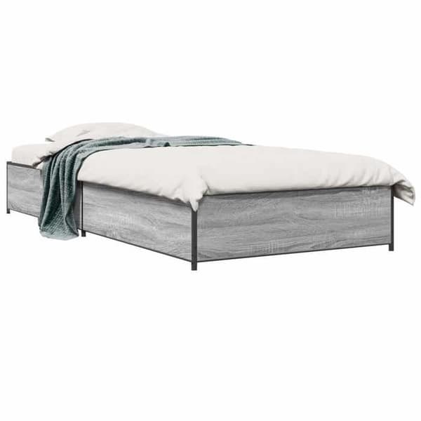 Sengestel - EKSKLUSIV HUS - Sonoma grå - Ingeniørtræ - Sorte stålben - Stive lameller 80 x 200 cm Sonoma grå
