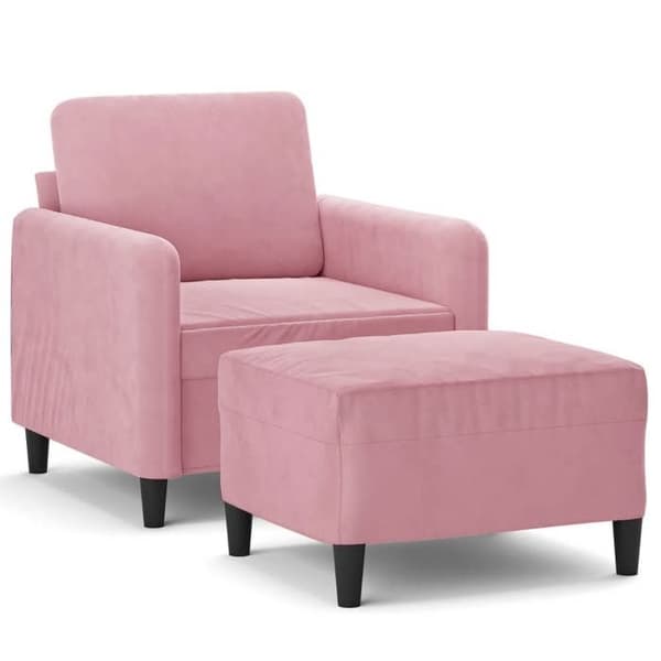 Fåtölj - EXKLUSIV HEM - Med fotstöd - Rosa - 100% polyester sammet - 60 cm Ros