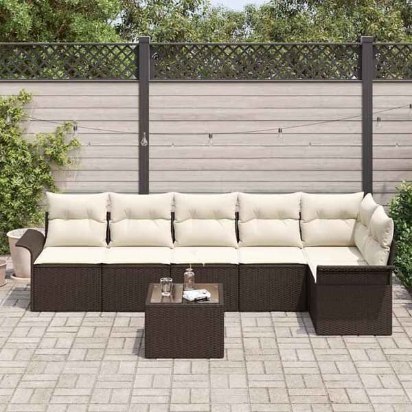 Trädgårdsmöbelset - EXKLUSIVT HUS - Set med 7 delar - Brun polyrotin - Justerbart bord - Modulärt brun