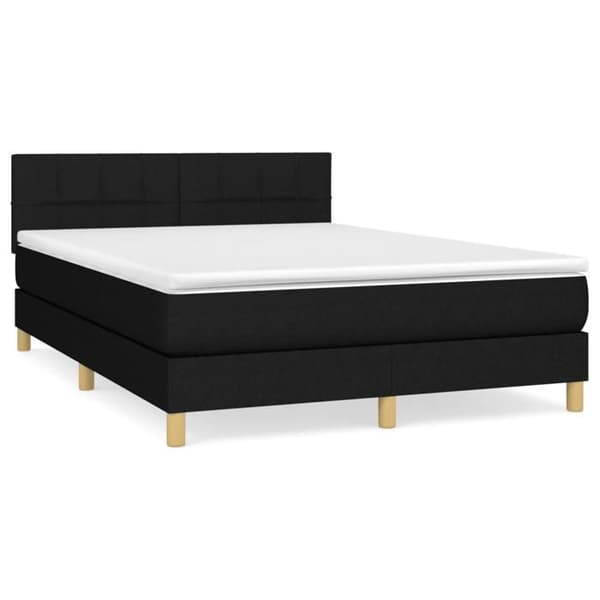 Seng med madras - Eksklusivt Hus - 140x190 cm - Justerbar hovedgærde - Sort - Polyester stof