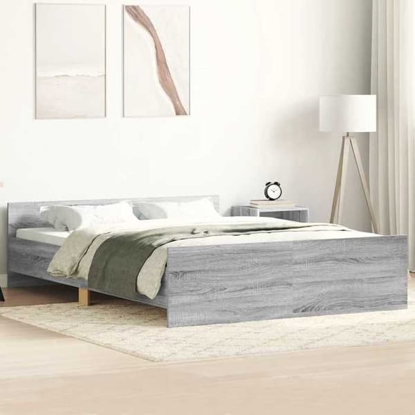 Sengestel - EKSKLUSIV HUS - 140 x 190 cm - Sonoma grå - Ingeniørtræ - Robuste lameller Sonoma grå