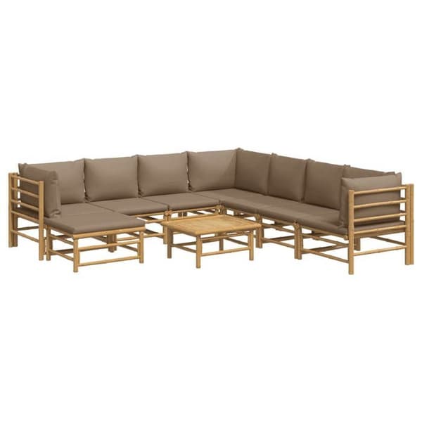 Maison Exclusive - Trädgårdsmöbler 9 delar med taupe kuddar i bambu